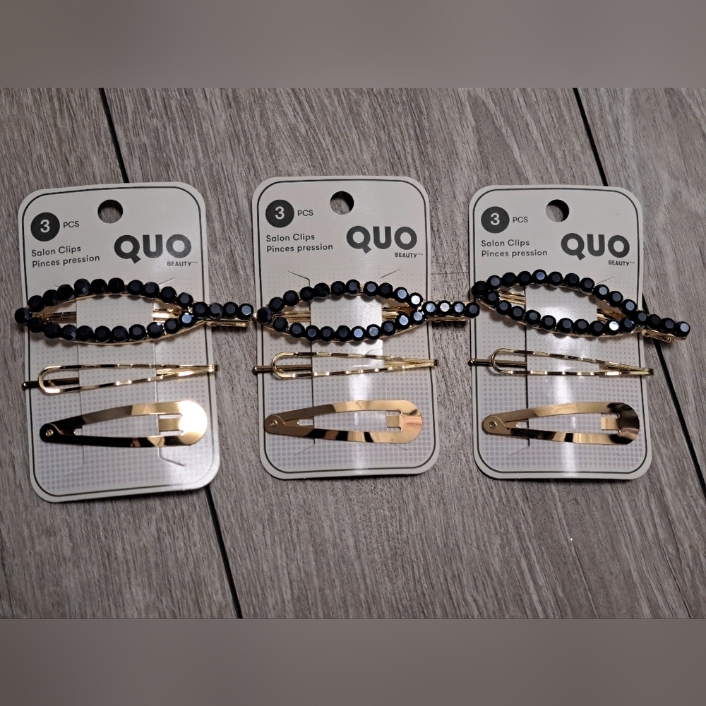 Lot Of 3 Brand New Quo Beauty Black and Gold Salon Clips